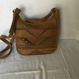 Lucky Brand Studded Tan Leather Crossbody Bag